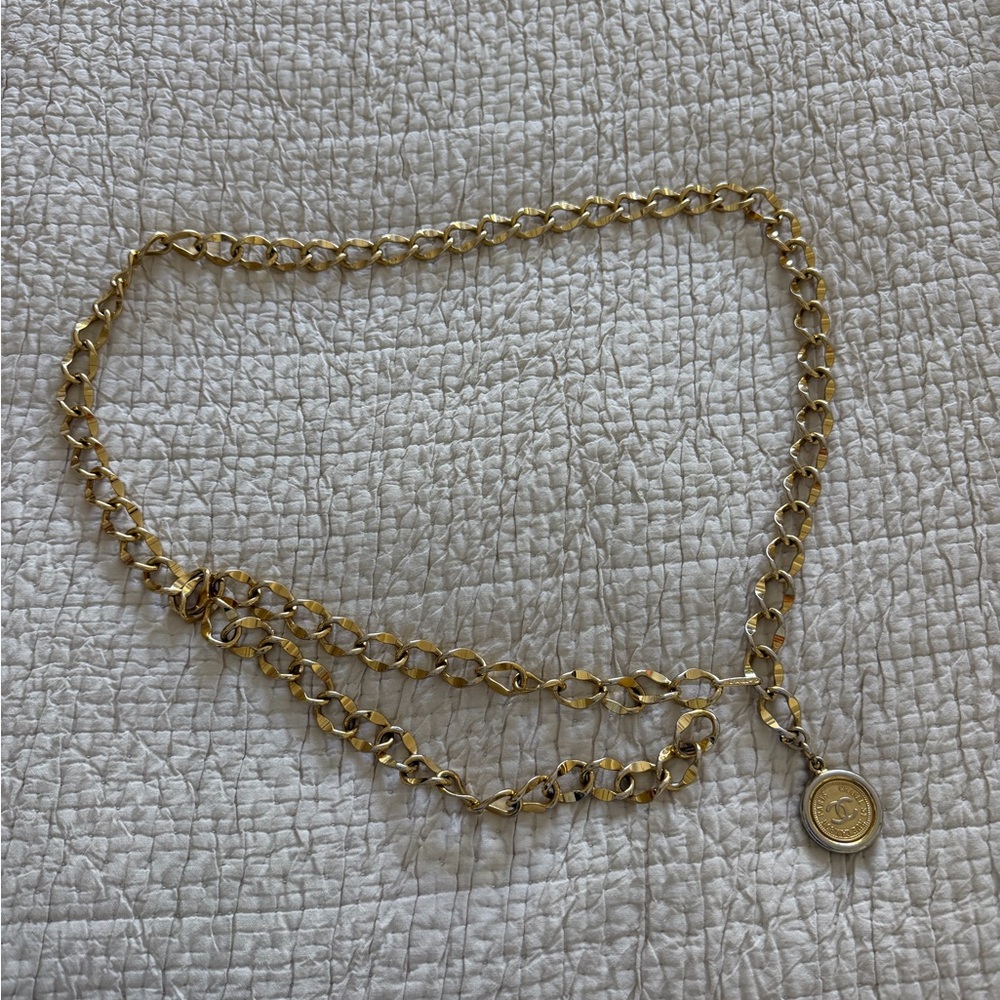 CHANEL Gold-Tone Chain Belt with Medallion